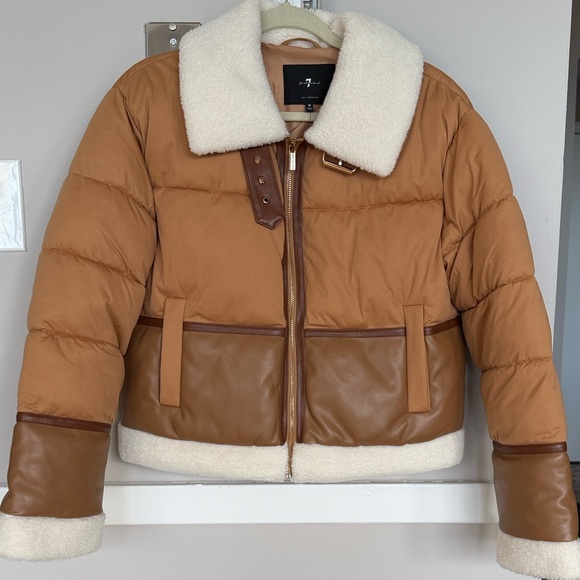 7 For All Mankind Tan and Cream Puffer Jacket - Picture 3 of 4
